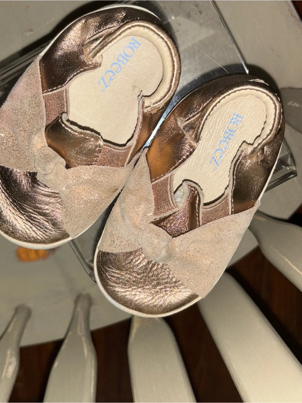 Robeez Metallic Rose  6-12 Gold Bow Slip-Ons